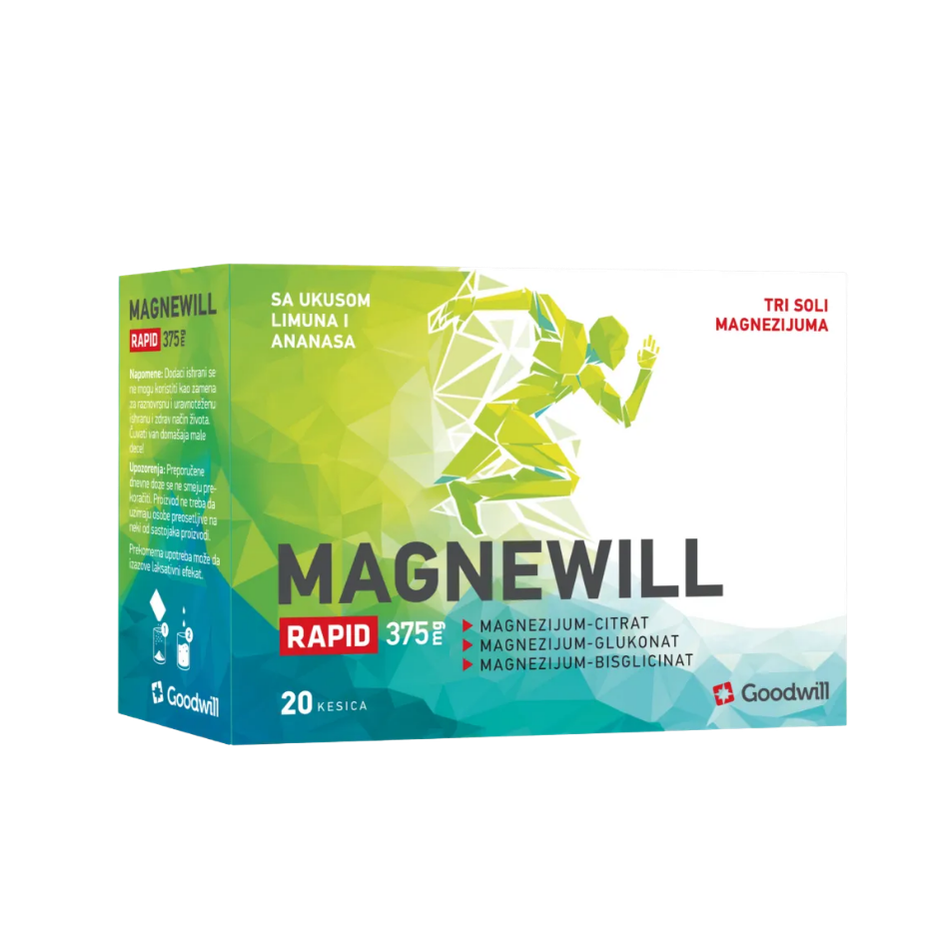 Magnewill Rapid 375 supplement packaging with a green and blue design on a white background.