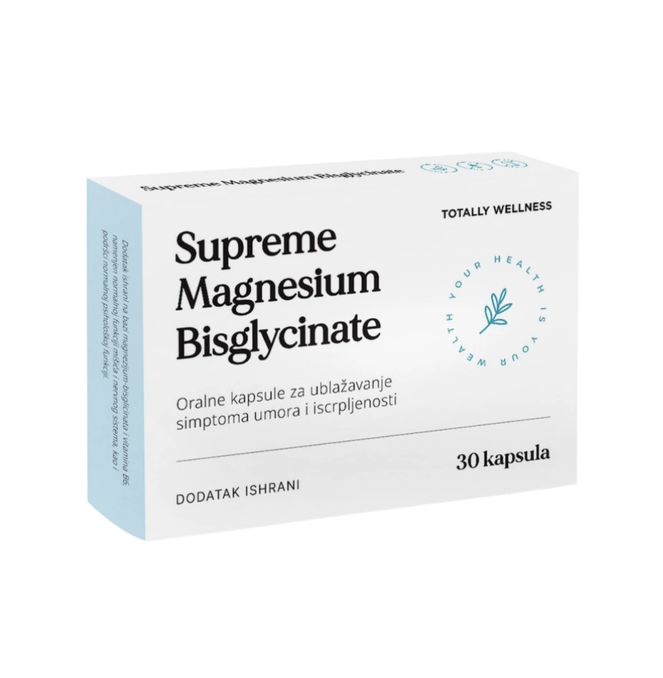 Box of Supreme Magnesium Bisglycinate supplement on a white background