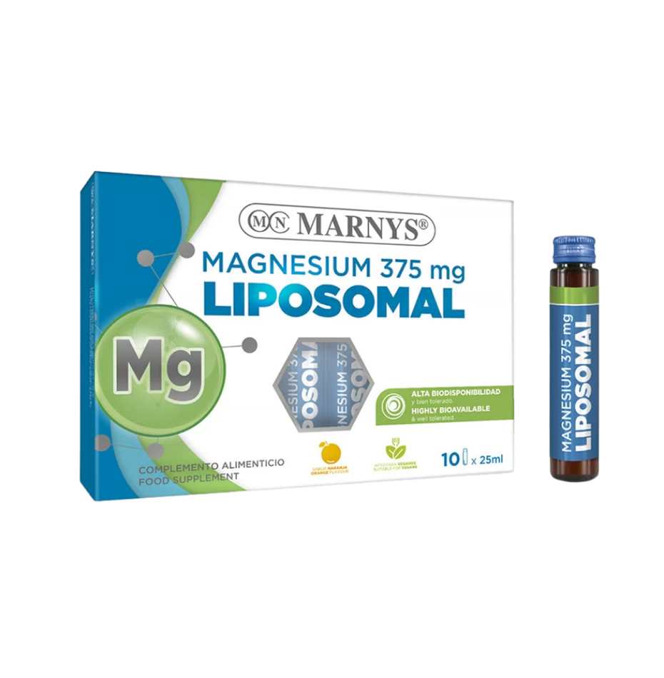 Marnys Magnesium 375 mg Liposomal supplement packaging on a white background