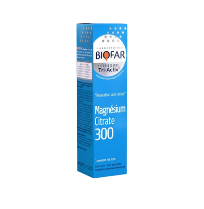 Blue box of Biofar Magnesium Citrate 300 on a white background