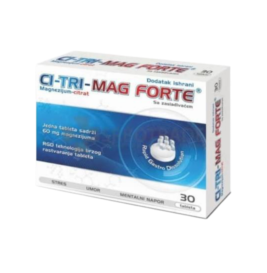 Box of Cl-Tri-Mag Forte supplement on a white background