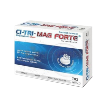 Box of Cl-Tri-Mag Forte supplement on a white background