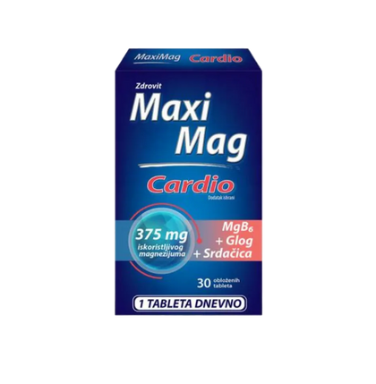 Maxi Mag Cardio supplement box on a white background
