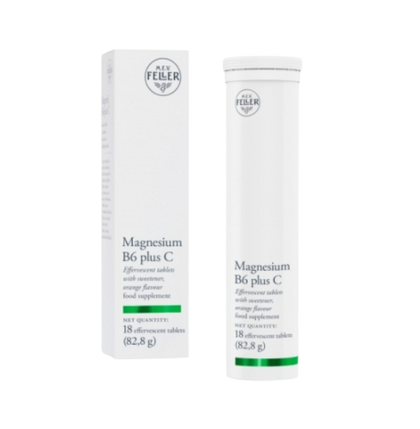 Two white containers labeled 'Magnesium B6 plus C' by Alex Feiler on a white background.