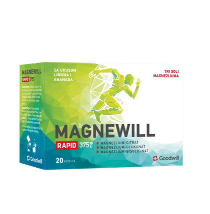 Magnewill supplement box with a running person graphic on a white background