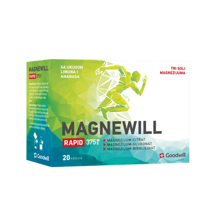 Magnewill Rapid 375 supplement packaging with a green and blue design on a white background.